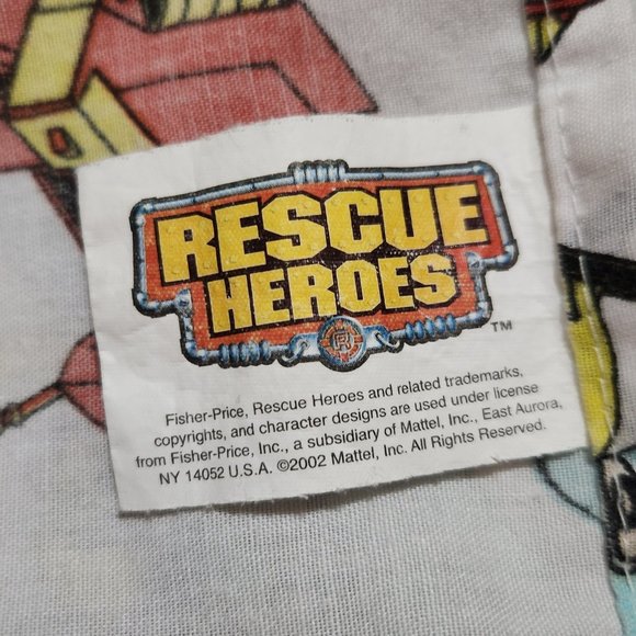 Vintage Rescue Heroes Twin Flat Sheet 90s Kids Bedding Fabric - Picture 3 of 3